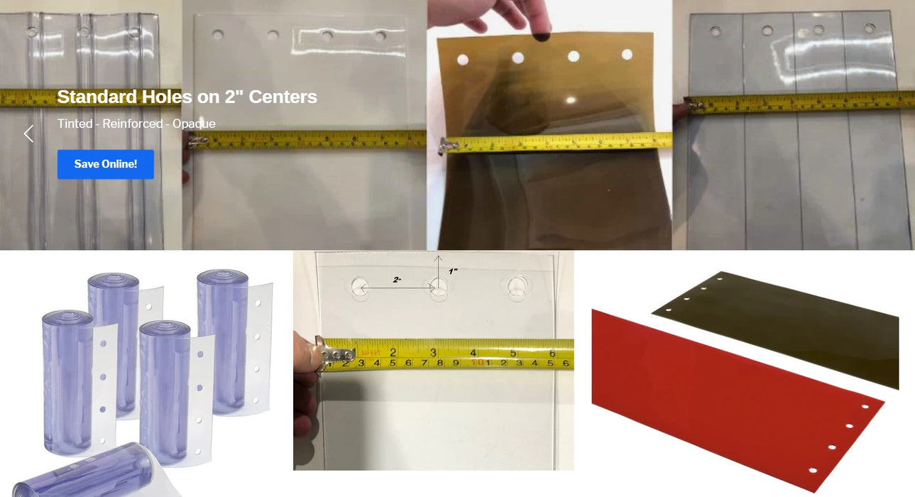 Strip Curtain Door Replacement Strips, Strips Include Mounting Holes. Order by Length.